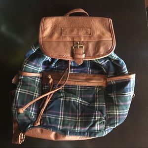 Blue plaid backpack